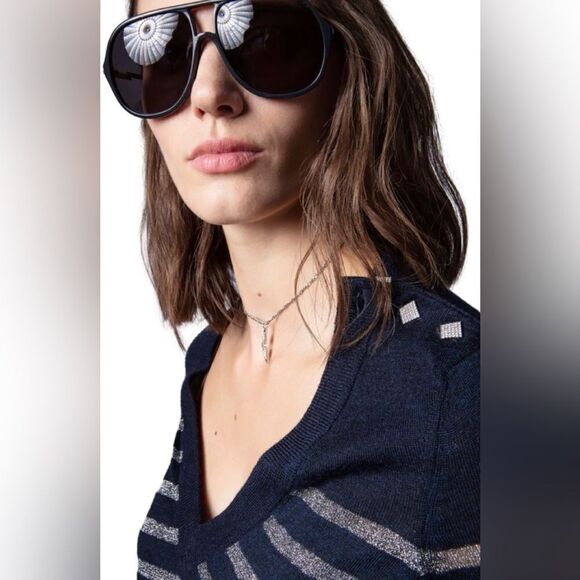 ZADIG & VOLTAIRE Missia Wo Stripes Lurex Wool-blend Sweater Sz M. NWT - Picture 2 of 12